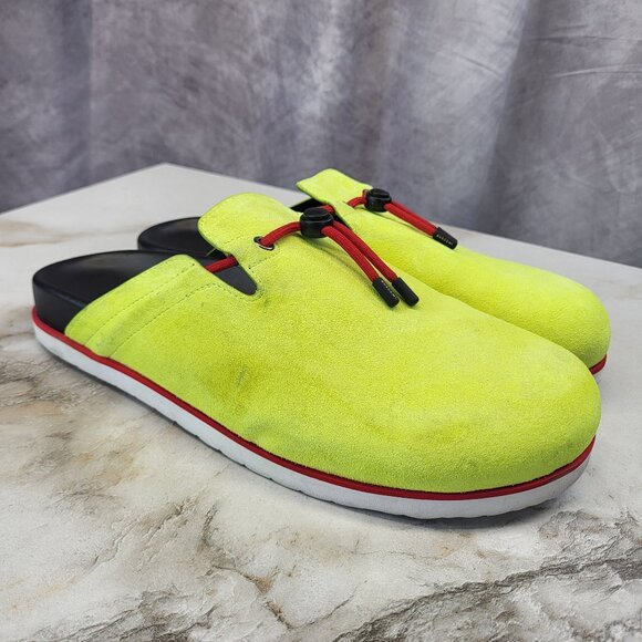 BUSCEMI Neon Suede Clogs Slides Slippers Men's Size 43 Red/Neon/Black - Picture 1 of 13